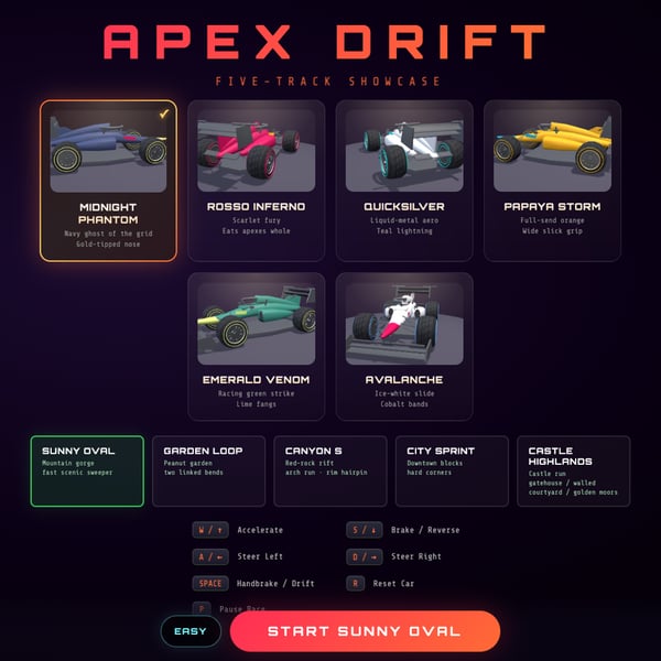 Apex Drift: Five-Track Showcase